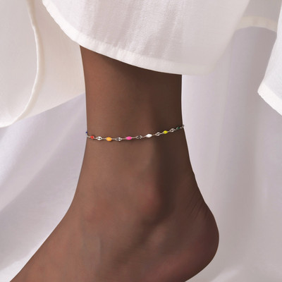 Brățară de gleznă de vară cu mărgele de bomboane, gleznă boemă din dantelă pentru femei, gleznă de plajă din oțel inoxidabil
