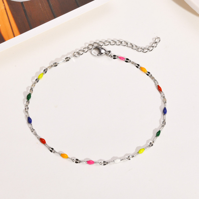 Brățară de gleznă de vară cu mărgele de bomboane, gleznă boemă din dantelă pentru femei, gleznă de plajă din oțel inoxidabil