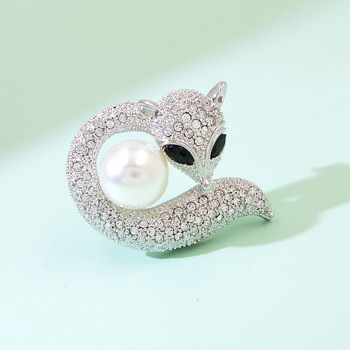 CINDY XIANG New Animal Fox Brooch Bright Rhinestone Big Simulated Pearl Аксесоари за облекло Дамска брошка Подаръци Парти аксесоари