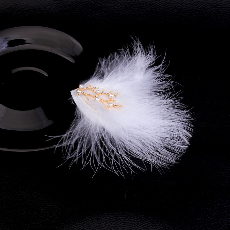 Ace de păr cu pene albe de modă Bijuterii pentru păr Nuntă de aur Accesorii pentru păr de mireasă Decor pentru căciulă Agrafe de păr pentru femei fete