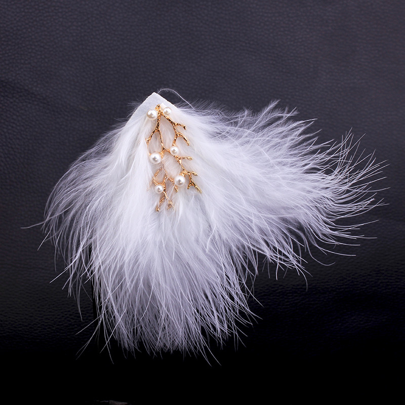Ace de păr cu pene albe de modă Bijuterii pentru păr Nuntă de aur Accesorii pentru păr de mireasă Decor pentru căciulă Agrafe de păr pentru femei fete