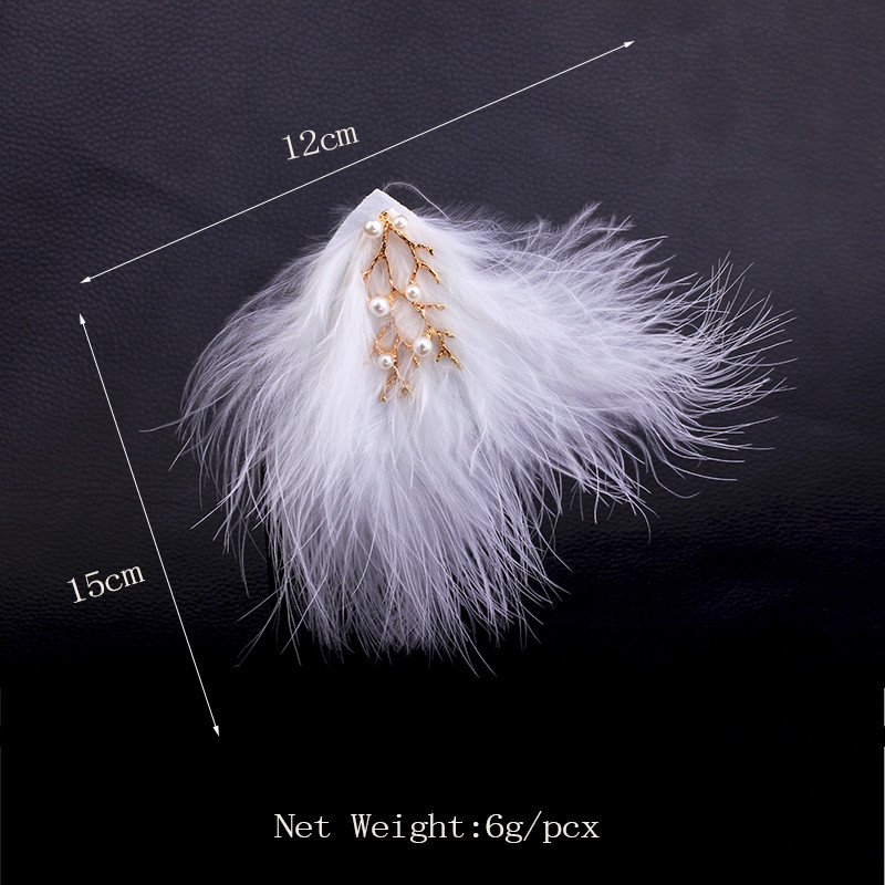 Ace de păr cu pene albe de modă Bijuterii pentru păr Nuntă de aur Accesorii pentru păr de mireasă Decor pentru căciulă Agrafe de păr pentru femei fete