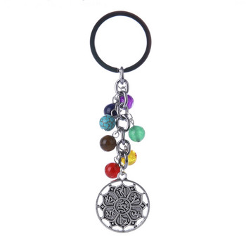 DIEZI 8mm Fashion Πολύχρωμη Yoga Healing Natural Stone 7 Chakra Pray Keychain Car Μπρελόκ Δαχτυλίδι Κουκουβάγια Καρδιά Κρεμαστό για Τσάντα