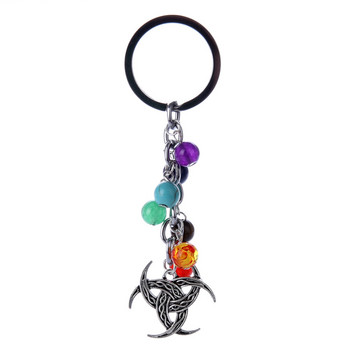 DIEZI 8mm Fashion Πολύχρωμη Yoga Healing Natural Stone 7 Chakra Pray Keychain Car Μπρελόκ Δαχτυλίδι Κουκουβάγια Καρδιά Κρεμαστό για Τσάντα