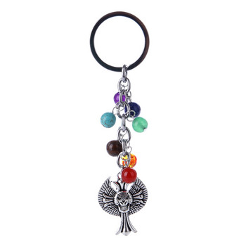 DIEZI 8mm Fashion Πολύχρωμη Yoga Healing Natural Stone 7 Chakra Pray Keychain Car Μπρελόκ Δαχτυλίδι Κουκουβάγια Καρδιά Κρεμαστό για Τσάντα