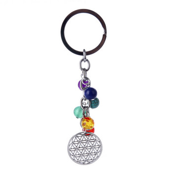 DIEZI 8mm Fashion Πολύχρωμη Yoga Healing Natural Stone 7 Chakra Pray Keychain Car Μπρελόκ Δαχτυλίδι Κουκουβάγια Καρδιά Κρεμαστό για Τσάντα