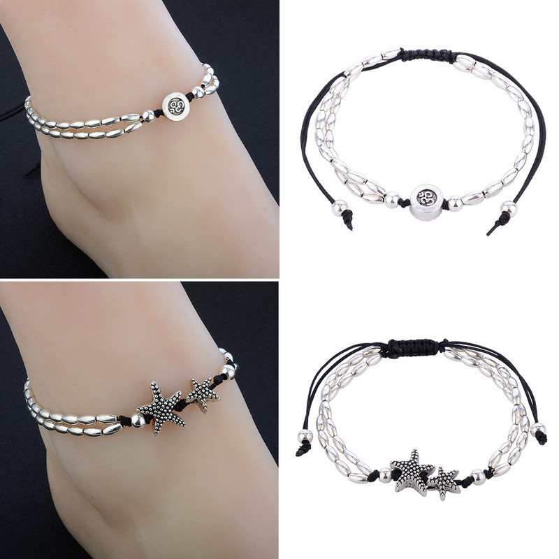 Brățară de epocă Bijuterii pentru picior Brațară retro gleznă pentru femei, fete, lanț de gleznă, cu mărgele de stea de mare, bijuterii de plajă la modă
