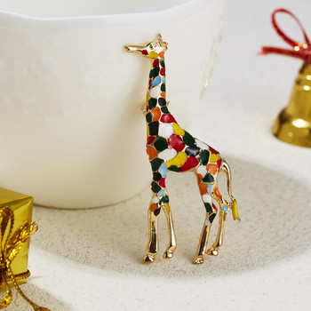 RINHOO Exquisite Enamel Vivid Giraffe Xmas Elk Брошки за жени Сладко животно Елен Брошка Игла Модни бижута Коледни подаръци