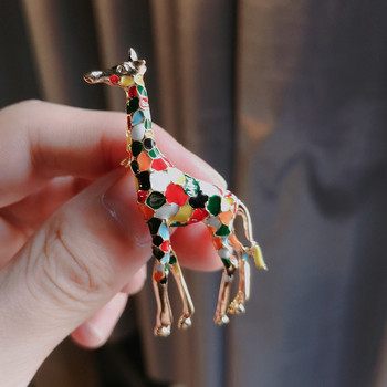 RINHOO Exquisite Enamel Vivid Giraffe Xmas Elk Брошки за жени Сладко животно Елен Брошка Игла Модни бижута Коледни подаръци