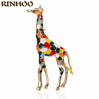 RINHOO išskirtinis emalis Vivid Giraffe Kalėdinės briedžių sagės moterims Mieli gyvūnai Elniai Sagės smeigtukai Madingi papuošalai Kalėdų dovanos