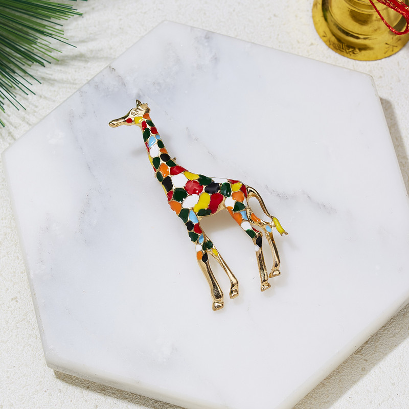 RINHOO Broșe cu email rafinat cu girafă de Crăciun elan pentru femei, broșă drăguț cu cerb, bijuterii de modă, cadouri de Crăciun