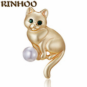 RINHOO drăguț de culoare aurie vopsea email vopsea pisici broșe pentru femei perla animale broșă pin design moda petrecere ocazional bijuterii cadouri