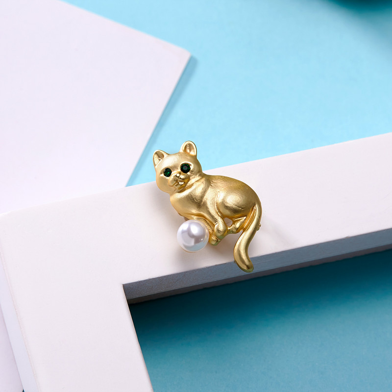 RINHOO drăguț de culoare aurie vopsea email vopsea pisici broșe pentru femei perla animale broșă pin design moda petrecere ocazional bijuterii cadouri