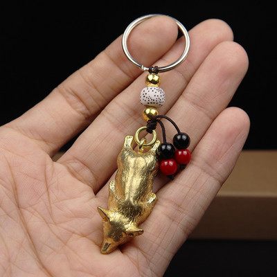 Alamă pură drăguț câine Corgi breloc pandantiv vintage metal cupru zodaic animal dormit cățeluș figurine breloc agățat bijuterii