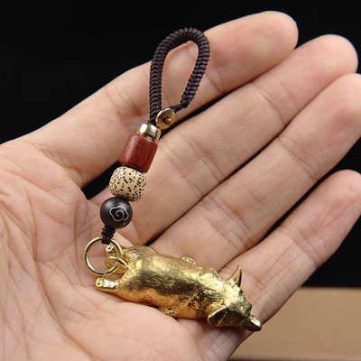 Alamă pură drăguț câine Corgi breloc pandantiv vintage metal cupru zodaic animal dormit cățeluș figurine breloc agățat bijuterii