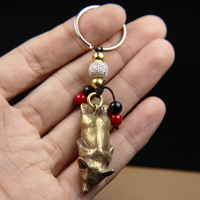 Alamă pură drăguț câine Corgi breloc pandantiv vintage metal cupru zodaic animal dormit cățeluș figurine breloc agățat bijuterii