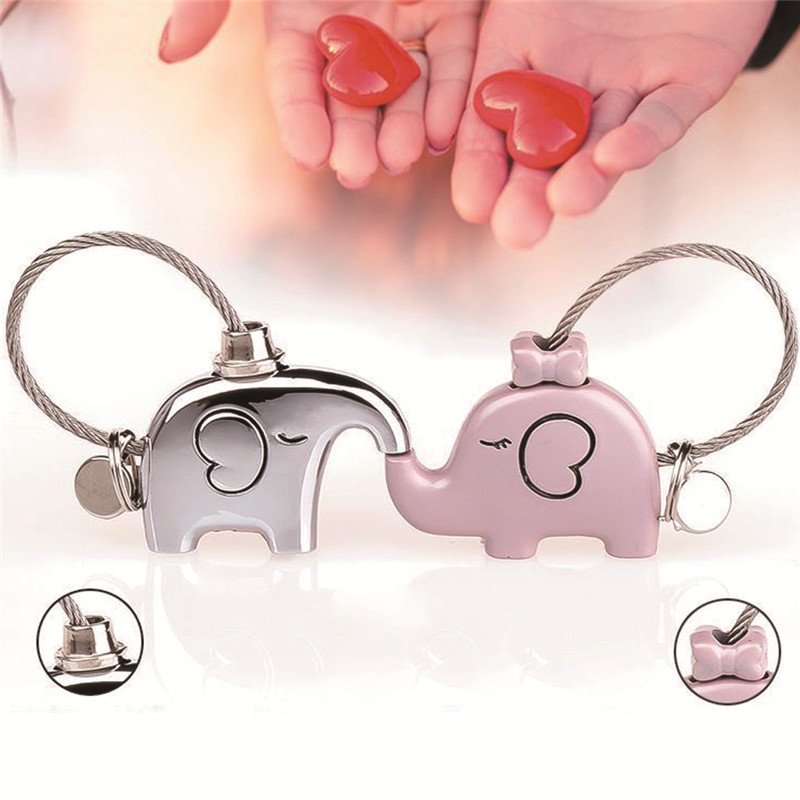 Oferta fierbinte Se sărută elefanți cupluri breloc metal suvenir Crăciun cadou de îndrăgostiți pentru iubit suport cheie #290376