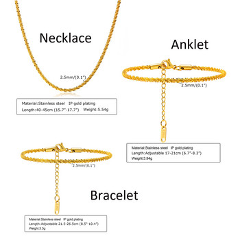 Гривна за глезени с блестящ златен цвят за жени, вериги за глезени от неръждаема стомана, лъскава връзка за крака, регулируем комплект бижута