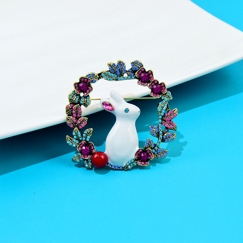 CINDY XIANG Broșe mari, drăguț, iepure pentru femei, cu stras, cu flori de email, pentru animale, 2 culori disponibile, bijuterii frumoase