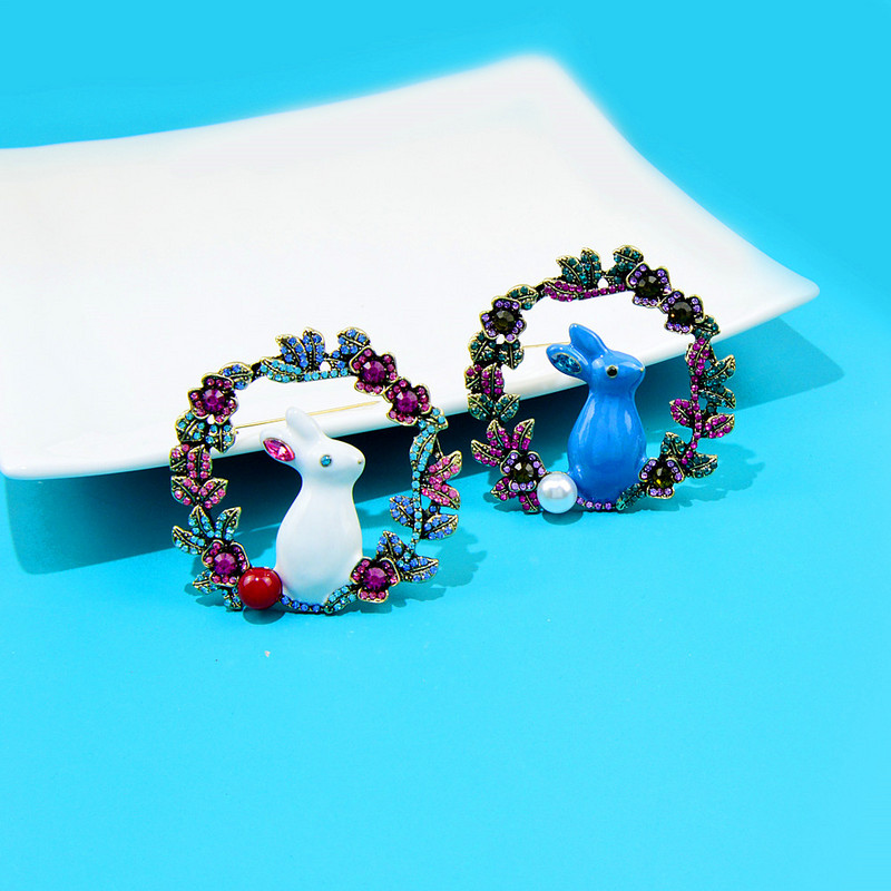 CINDY XIANG Broșe mari, drăguț, iepure pentru femei, cu stras, cu flori de email, pentru animale, 2 culori disponibile, bijuterii frumoase