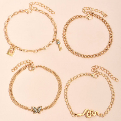 Vintage cu mai multe straturi fluture incrustat strasuri dragoste blocare șarpe design pandantiv lanț picior pentru femei vara plajă petrecere bijuterii