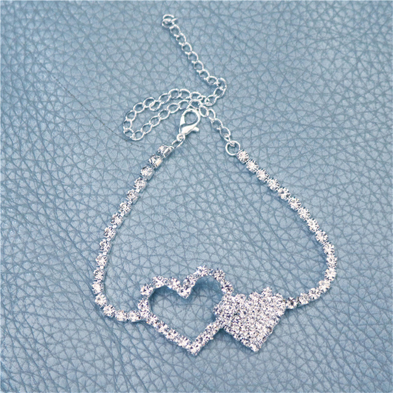 Luksuslik kahe südamega kivist jalavõrudega käevõru naistele rannas paljajalu jalakett, roostevabast terasest reguleeritav rannatarvikud