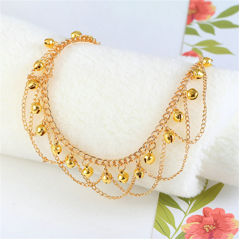 Lanț de ciucuri cu clopote cu pandantiv, gleznă de culoare aurie, brățări de gleznă pentru femei, fete, petrecere pe plajă, desculț, bijuterii