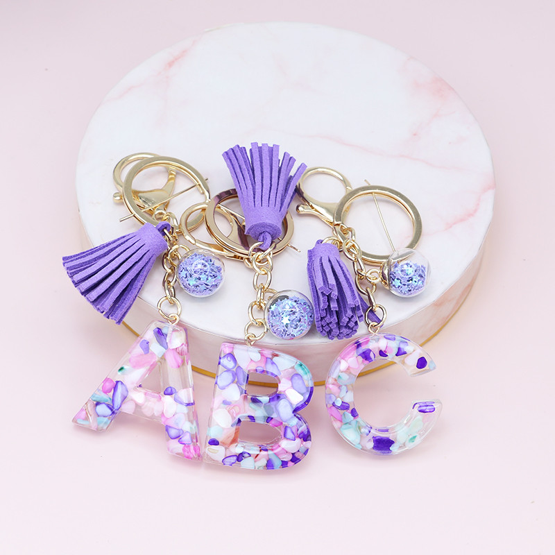 Brelocuri cu ciucuri de modă Bijuterii pentru femei Litere AZ Pandantiv inițial pentru geantă din rășină Breloc drăguț Breloc Accesorii
