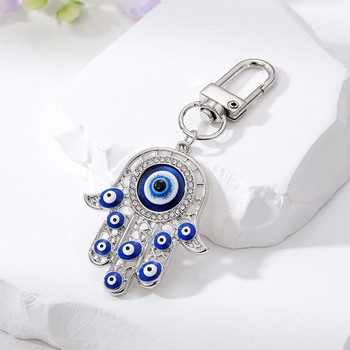 Bling Hollow Evil Eye Hamsa Hand Keychain Ключодържател за жени Мъже Zircon Fatima Hand Blue Eye Bag Car Airpods Box Key Accessories