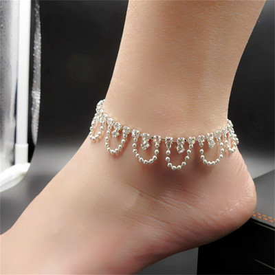 O bucată semicerc încrustat stras perle pandantiv lanț de picioare pentru femei bijuterii de modă vara plajă desculț gleznă brățară