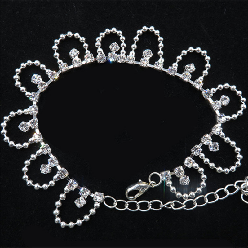 O bucată semicerc încrustat stras perle pandantiv lanț de picioare pentru femei bijuterii de modă vara plajă desculț gleznă brățară