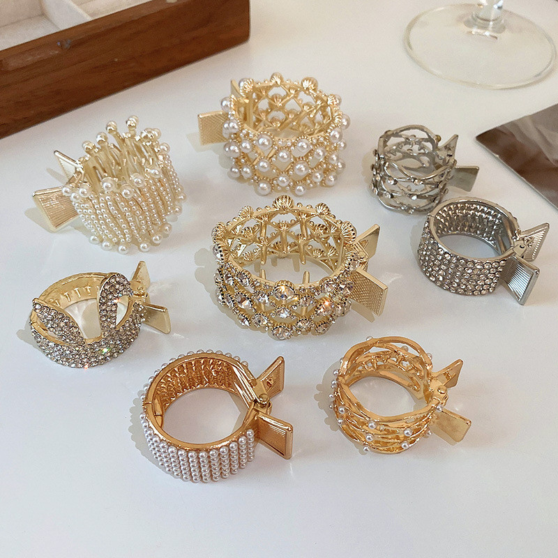 Gheare de păr din metal auriu Agrafe mici de perlă cu stras Suport înalt pentru coadă de cal Ace și cleme Accesorii pentru bijuterii pentru păr de nuntă