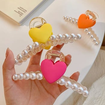 Fashion Cute Heart Hair Claw Clip Big Barrette Ponytail Holder Pearl Claw Clips Pins Hairclip Καλοκαιρινά αξεσουάρ μαλλιών για γυναίκες