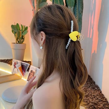 Fashion Cute Heart Hair Claw Clip Big Barrette Ponytail Holder Pearl Claw Clips Pins Hairclip Καλοκαιρινά αξεσουάρ μαλλιών για γυναίκες