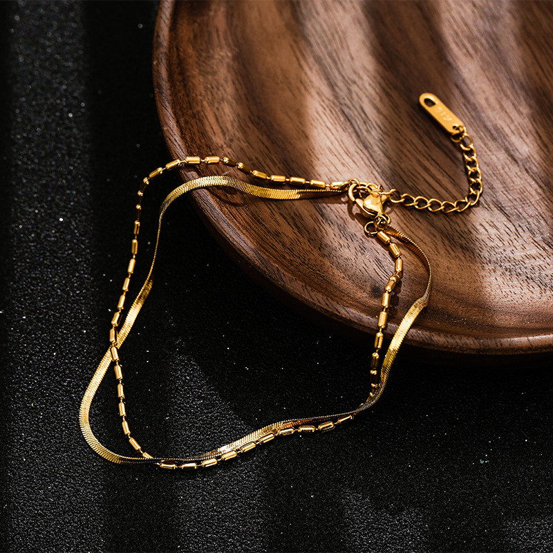 Madingi papuošalai Nerūdijančio plieno Moteriška kulkšnies apyrankė Moteriški papuošalai Daugiasluoksniai Aukso spalvos kulkšnys