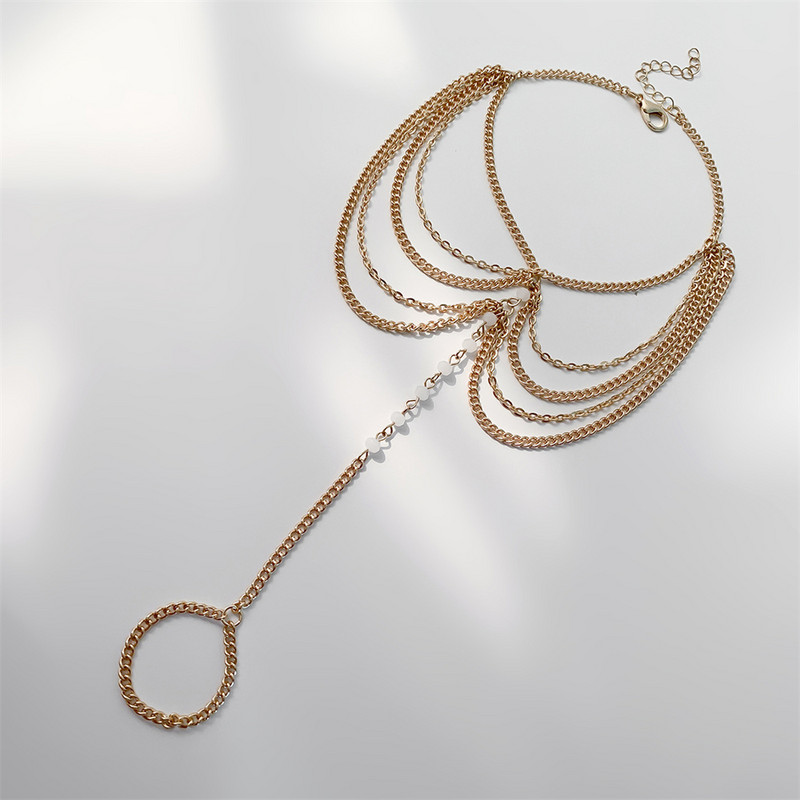 1 set gleznă cu perle multi-strat, la modă, de culoare aurie, brățări de gleznă pentru femei, pentru plajă, desculț, lanț de picior, sandale, bijuterii