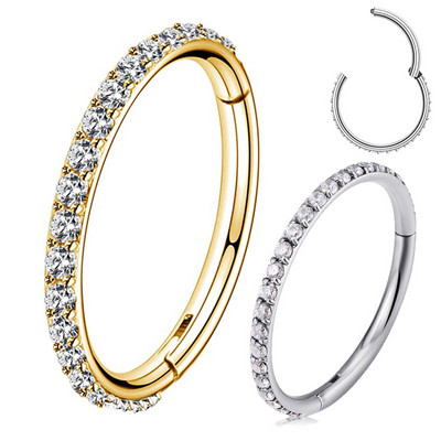 G23 Titanium Ringed Segment Hoop CZ Stone Nose Ring Θηλή Clicker Ear Cartilage Tragus Helix Lip Earring Piercing Body Jewelry