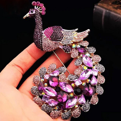 Изящна модна златна брошка със страз, циркон, паун за жени, присъстващи на банкет, абитуриентска рокля, аксесоари, игла