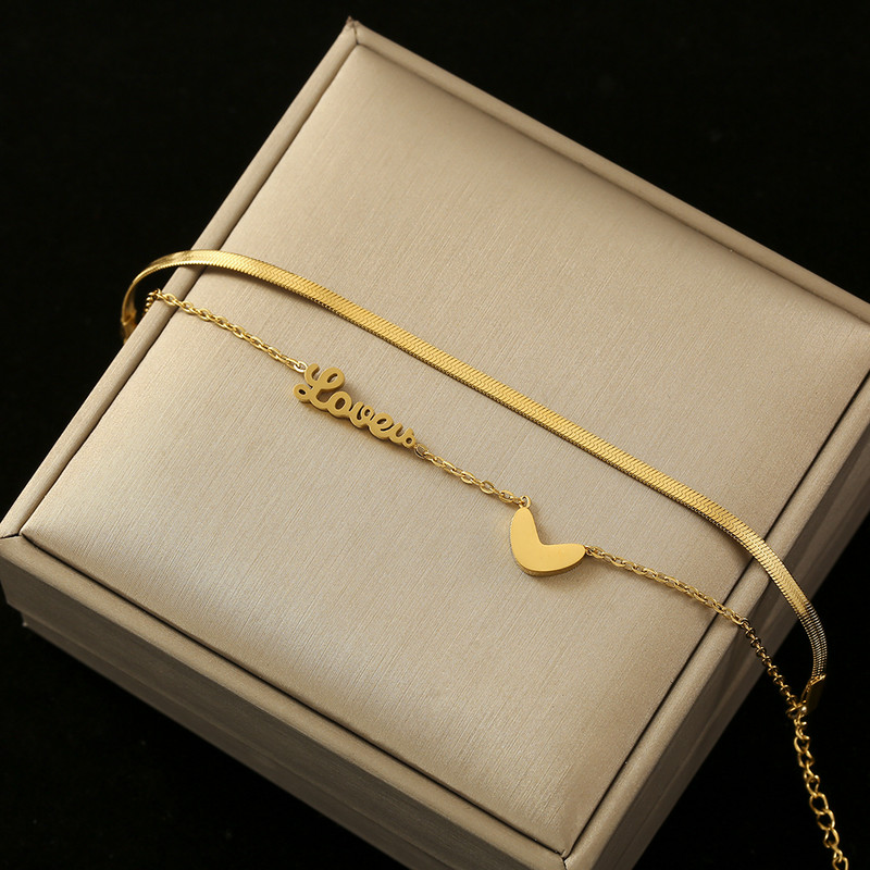 Prabangūs garsaus prekės ženklo papuošalai su dviguba širdies raide LOVE kulkšnies moteriai aukso spalvos nerūdijančio plieno moteriški papuošalai, neišblunkantys