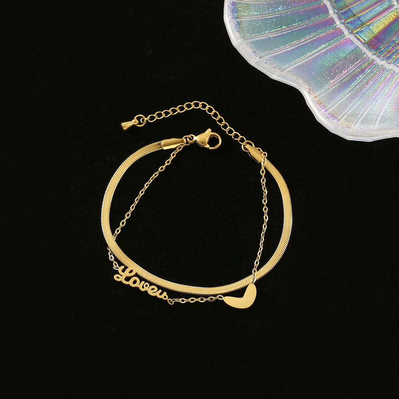 Prabangūs garsaus prekės ženklo papuošalai su dviguba širdies raide LOVE kulkšnies moteriai aukso spalvos nerūdijančio plieno moteriški papuošalai, neišblunkantys