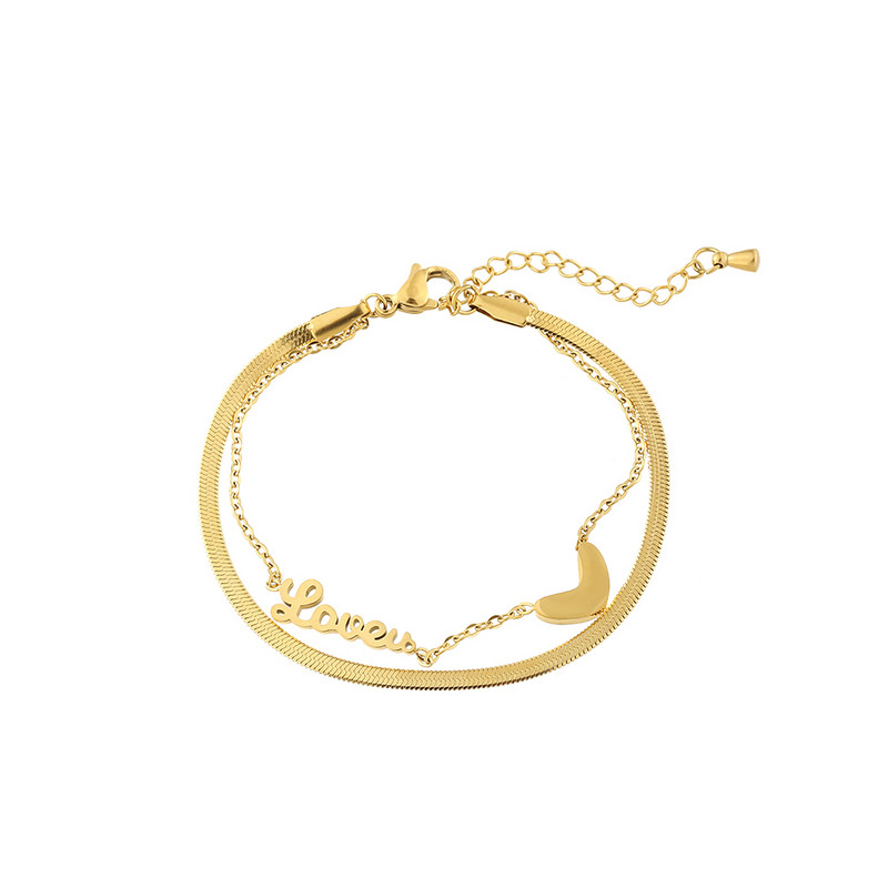 Prabangūs garsaus prekės ženklo papuošalai su dviguba širdies raide LOVE kulkšnies moteriai aukso spalvos nerūdijančio plieno moteriški papuošalai, neišblunkantys