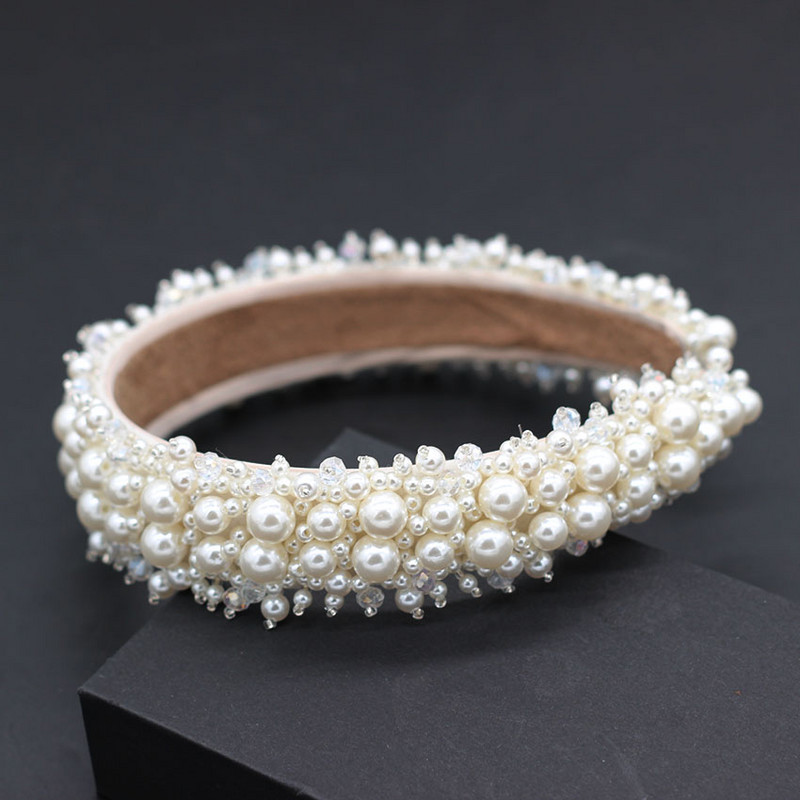 Nova bijela luksuzna ručno izrađena sjajna puna mala biserna kristalna traka za glavu s cvjetnim perlama, dodaci za kosu, svadbena pokrivala735