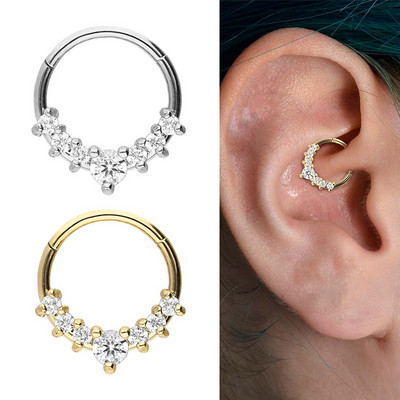 Inel pentru nas cu segment de oțel chirurgical 316L Septum Zircon Clicker Cartilajul urechii Helix Daith Hoop Piercing Bijuterii