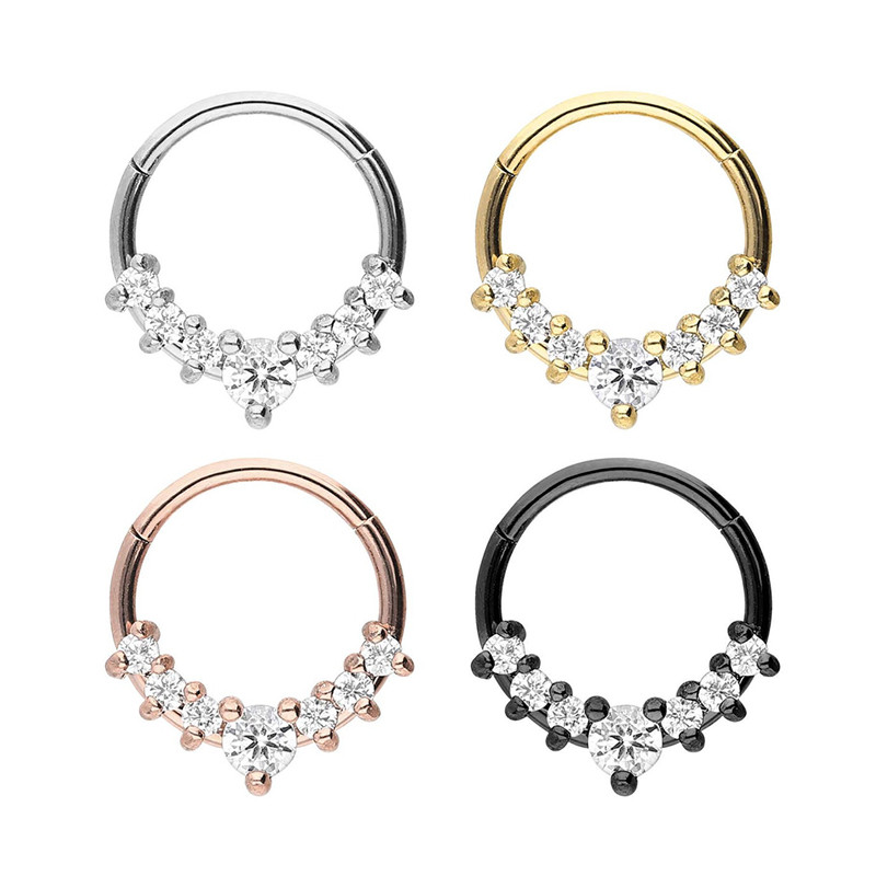 Inel pentru nas cu segment de oțel chirurgical 316L Septum Zircon Clicker Cartilajul urechii Helix Daith Hoop Piercing Bijuterii