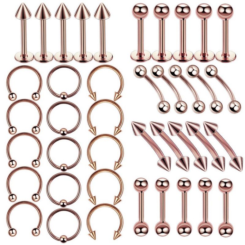 40 ΤΕΜ. Χειρουργικό Ατσάλινο Κόσμημα Περσικό Σώμα Παρτίδα Μύτη Δαχτυλίδι Γλώσσα Μπάρα Παρτίδα Σετ τρυπήματος Labret Σετ Πέταλο Πέταλο Δαχτυλίδι Παρτίδα
