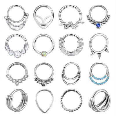1pc Surgical Steel Nose Ring Hinged Segment Septum Piercing Clicker Hoop Ear Cartilage Earrings Helix Silver Color Body Jewelry