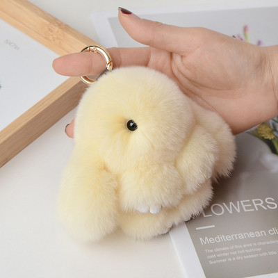 10 cm Mini kohev ehtsast karusnahast pompon jänku võtmehoidja naistele tüdrukutele armas plüüsist jänese võtmehoidja koti peal Ehted pulmapeo mänguasi lapsele kingitus