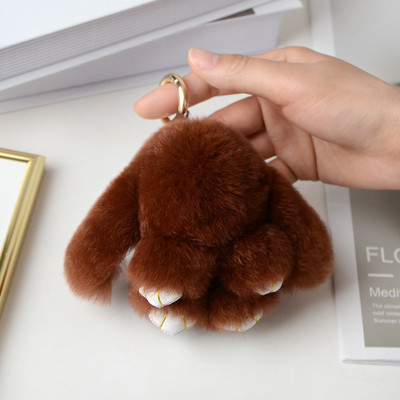 10 cm Mini kohev ehtsast karusnahast pompon jänku võtmehoidja naistele tüdrukutele armas plüüsist jänese võtmehoidja koti peal Ehted pulmapeo mänguasi lapsele kingitus