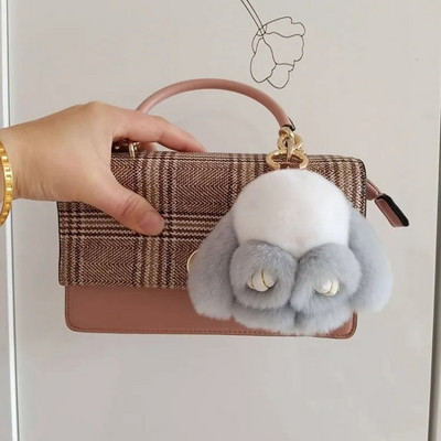 10 cm Mini kohev ehtsast karusnahast pompon jänku võtmehoidja naistele tüdrukutele armas plüüsist jänese võtmehoidja koti peal Ehted pulmapeo mänguasi lapsele kingitus