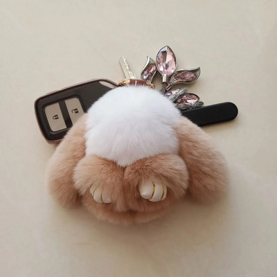 10 cm Mini kohev ehtsast karusnahast pompon jänku võtmehoidja naistele tüdrukutele armas plüüsist jänese võtmehoidja koti peal Ehted pulmapeo mänguasi lapsele kingitus
